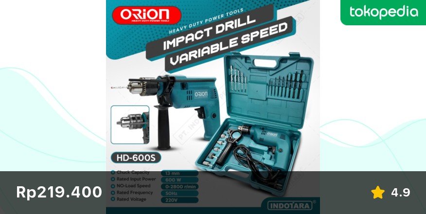 Coba cek ini, deh: 'Mesin Bor / Impact Drill Listrik Orion - HD600S' Rp219.400 di toko PT. Indotara Persada Tokopedia. Bisa bebas ongkir, lho.
tokopedia.link/BxvZJSIfqwb