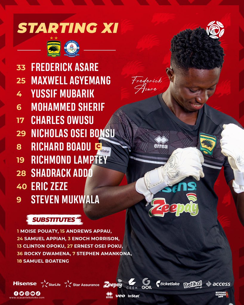 TEAM NEWS 📋
2 changes from our last starting XI in Dormaa.

➡️ Appiah and Ernest gets the nod for the suspended Blay and Mensah 
➡️ Sheriff and Opoku makes their first Matchday squad after lengthy spells out with injury.
Amakona also returns for the injured Afoakwa
#Gplw11