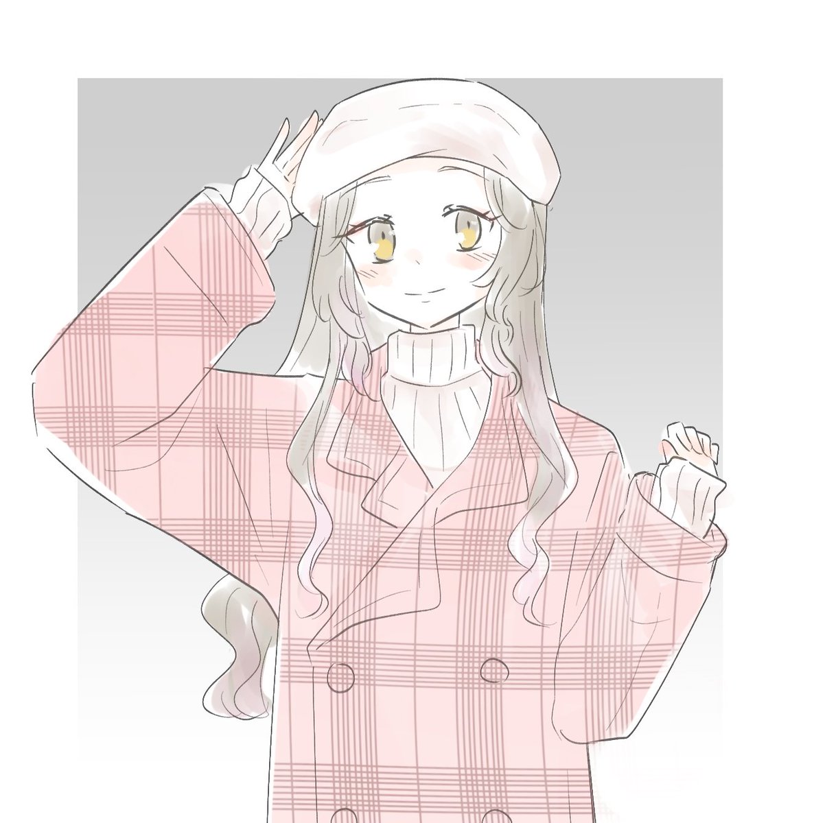 1girl solo hat long hair sleeves past wrists turtleneck yellow eyes  illustration images