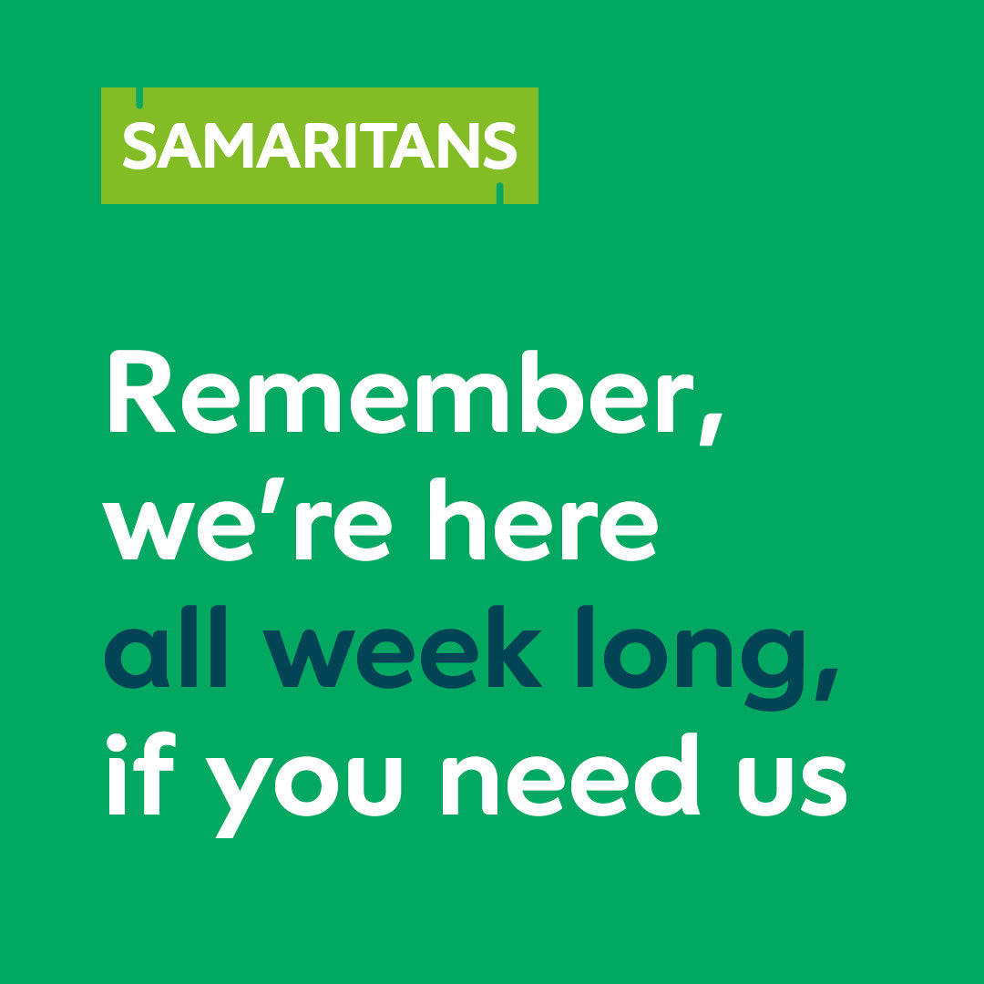 Sometimes the new year can be hard for some people, especially when setting goals for the year and they become unmanageable or fall apart. Samaritans are here to listen all week long, 24 hours a day, 365 days a year 💚