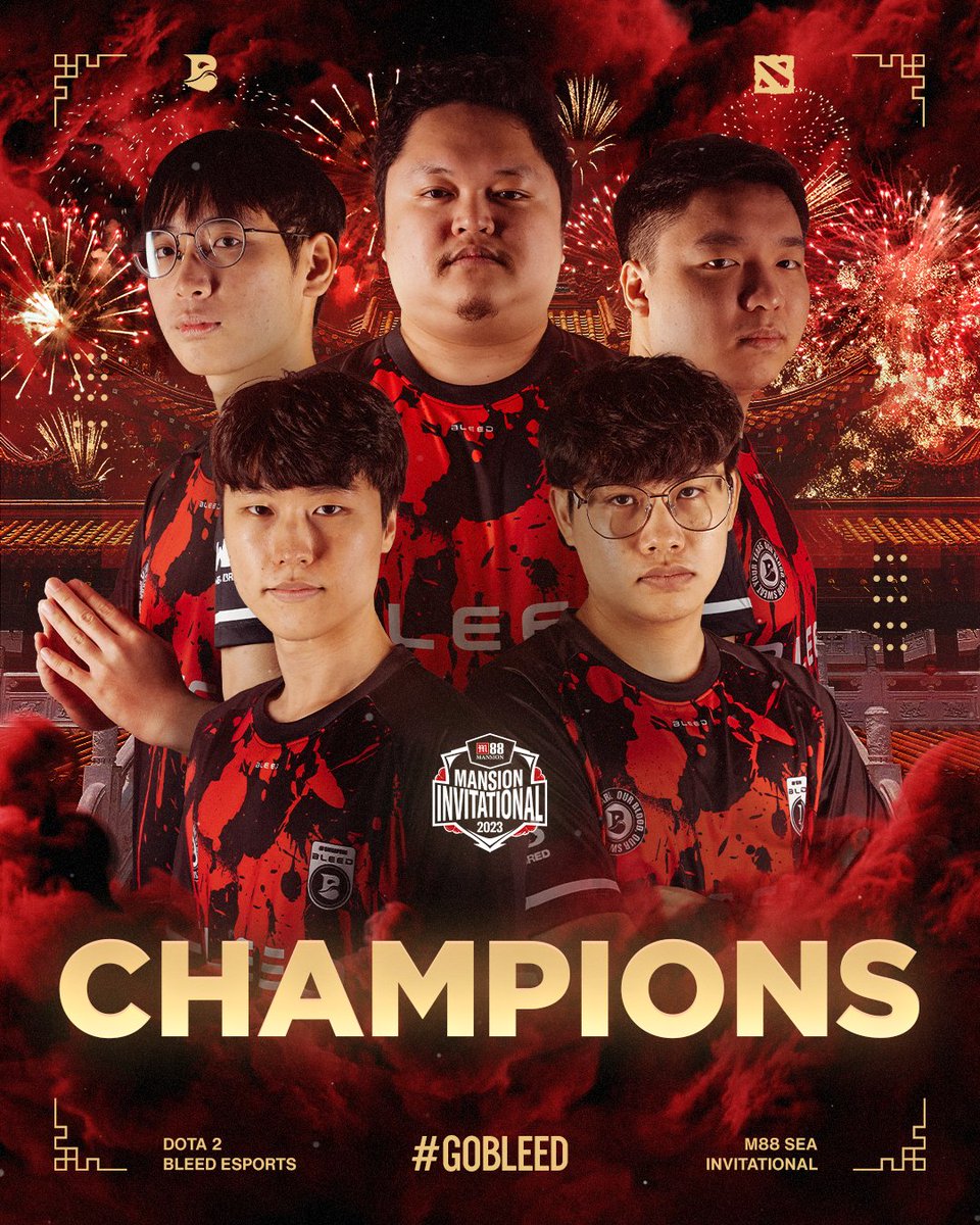 ggBleed's tweet photo. WE ARE YOUR M88 INVITATIONALS GRAND CHAMPIONS!! 🏆 

What a great performance from our boys 👏 We'll continue to do our best in the DPC series.

#GOBLEED #M88MansionEsports https://t.co/GV4vGBzf5Q