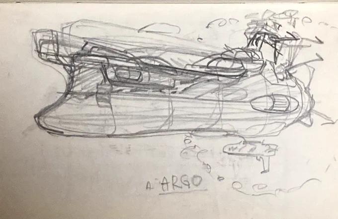 2199 企画時に使っていた手帳。ヤマトのバリアシステムのフィールド分布イメージのアイデア。司令塔(艦橋構造物)は防護バリアの強度が最も高い。