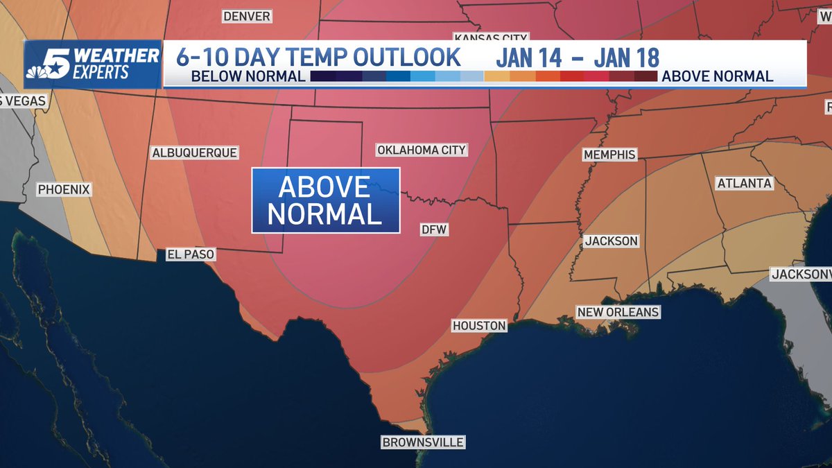 Who's excited for more warmth? Temps will soar 20 degrees ABOVE normal by midweek. And it looks like the warm weather sticks around thru the middle of the month! #DFWwx <a href="/NBCDFW/">NBC DFW</a>