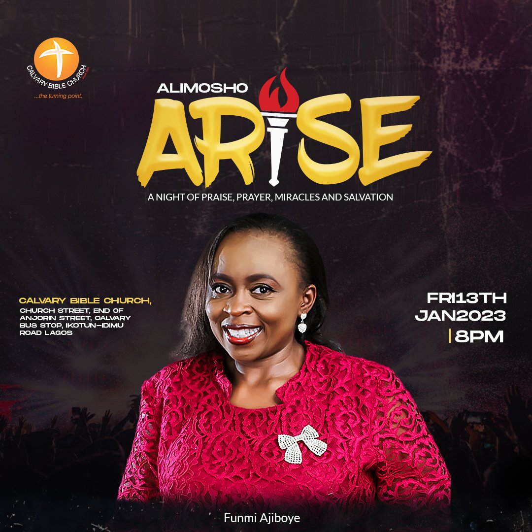 CBCNigeria's tweet photo. Funmi Ajiboye is an amazing psalmist She is a powerhouse of awesome music and divinely inspired ministration.  And she will be ministering live at #AlimoshoArise. 
You don't want to be told about this. Save the date and plan to attend. 
@star_funmi

#Praise
#Pray
#CBCGlobal https://t.co/ippEO83XEx