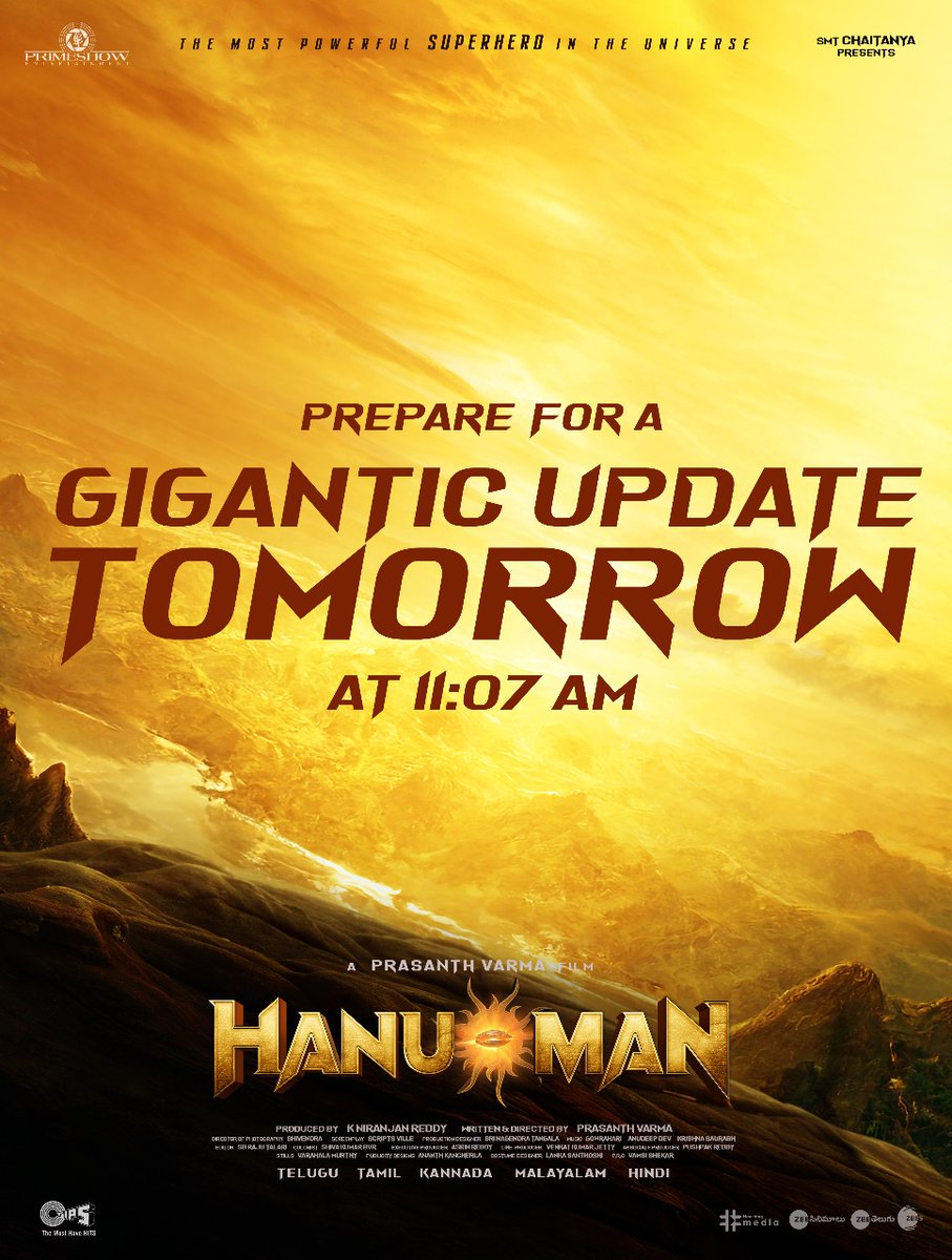 Sabari PRO (@pro_sabari) on Twitter photo 2023-01-08 14:26:37 Team #HanuMan ❤️🔥 is set to thrill you all with a GIGANTIC UPDATE TOMORROW at 11:07 AM 📣 Stay Tuned! A @PrasanthVarma Film 🌟ing @tejasajja123 @Actor_Amritha @varusarath5 @Niran_Reddy @Chaitanyaniran @AsrinReddy @Primeshowtweets Team #HanuMan ❤️🔥 is set to thrill you all with a GIGANTIC UPDATE TOMORROW at 11:07 AM 📣 Stay Tuned! A @PrasanthVarma Film 🌟ing @tejasajja123 @Actor_Amritha @varusarath5 @Niran_Reddy @Chaitanyaniran @AsrinReddy @Primeshowtweets