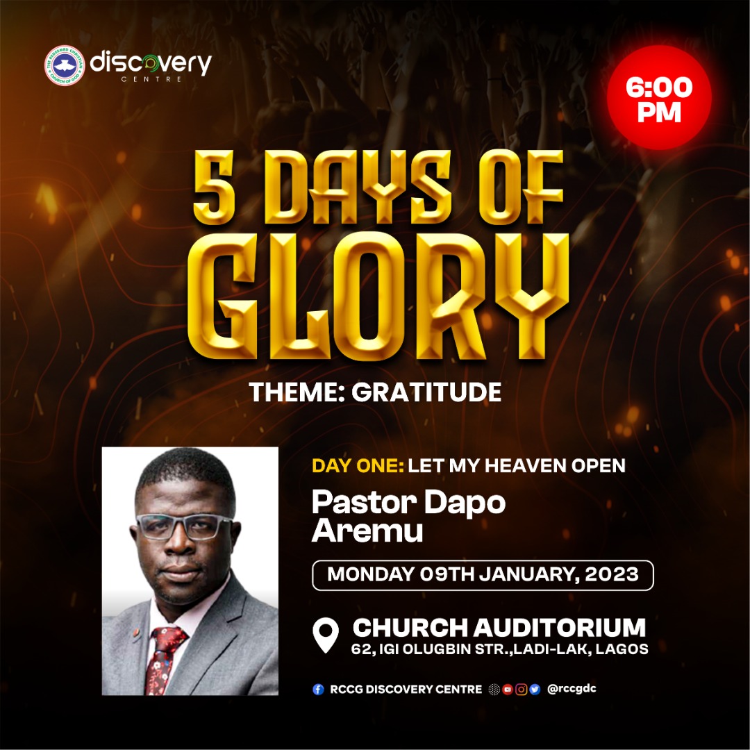 RCCGDC's tweet photo. Good Evening Brethren,
5DG starts tomorrow, please let endeavour to attend and invite someone
Great Minister: Pastor Dapo Aremu
Time: 6pm
God bless you
#rccgdc
#5DG
#day1
#rccgdcmediateam https://t.co/kYrHYaReUw