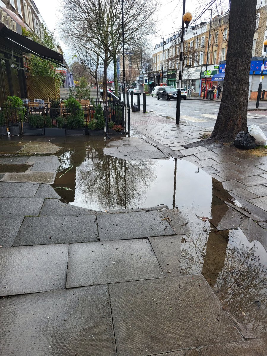 DorlingJan's tweet photo. Some parts of Caledonian Road pavement could do with boats today!! @Paul_Convery
Treacherous paving underneath to contend with as well. https://t.co/vrheDLjOi3