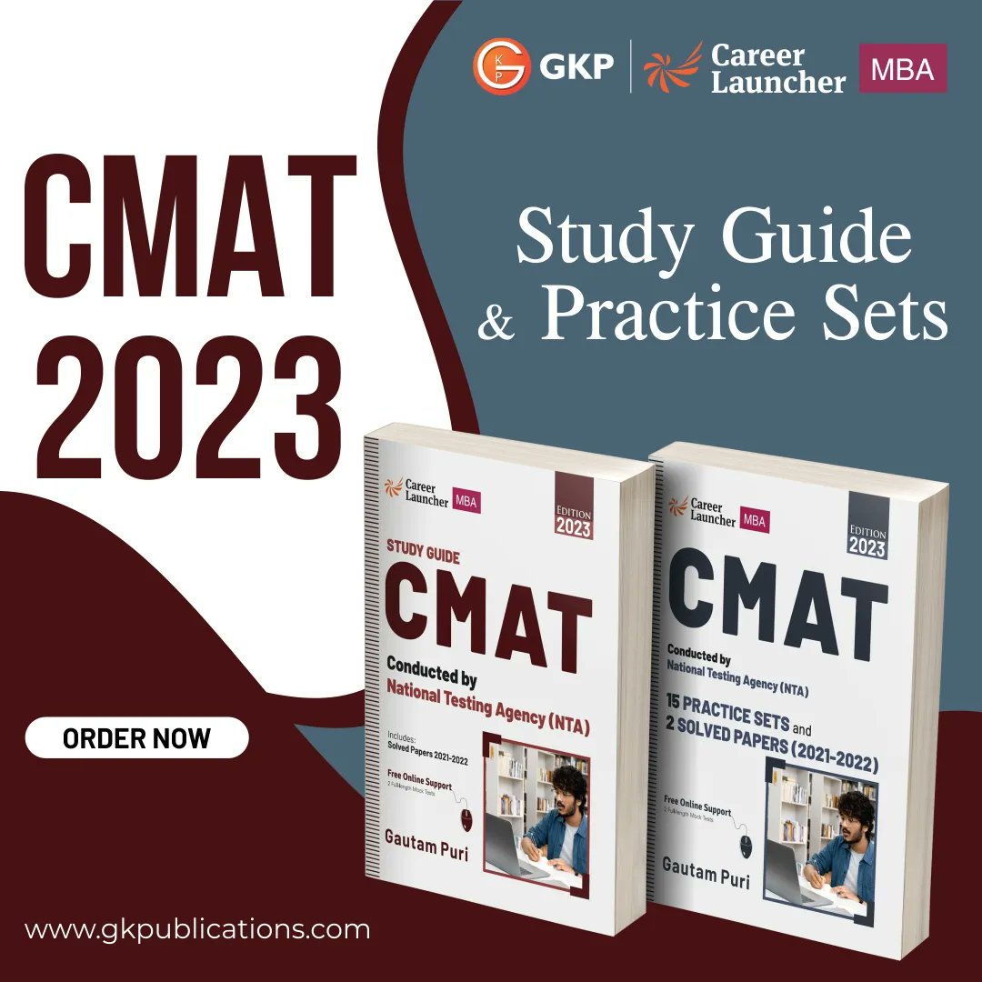GKPonline's tweet image. Your ideal companion for the CMAT Exam
&quot;CMAT 2023: Study Guide &amp;amp; Practice Sets&quot; 

Buy now at 25% Off: buff.ly/3VP9u0U 

#cmat2023 #commonmanagementadmissiontest #cmatexam #managemententrancetest #managementtest #mbaprep #mbaentrance #mbaentranceexam #MBAadmissions