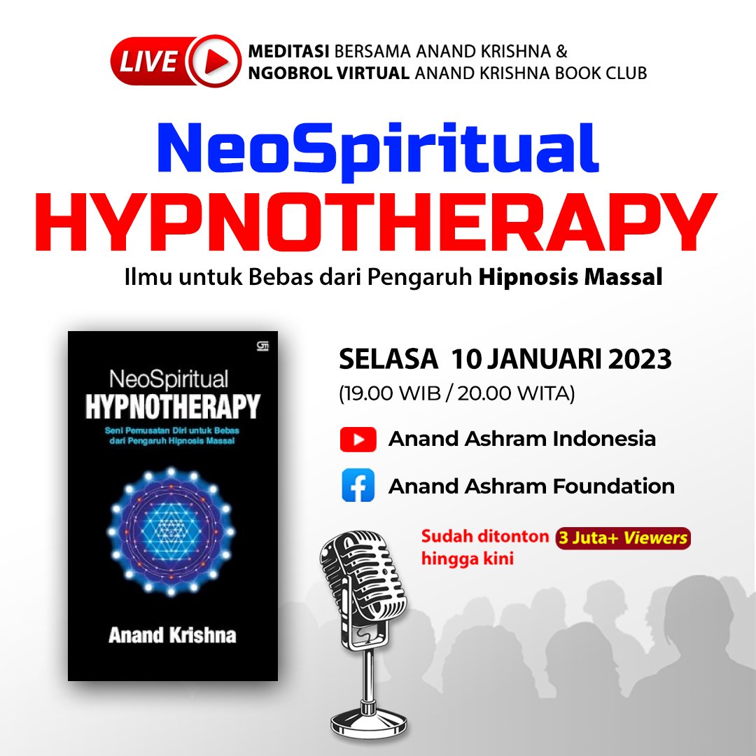 AnandAshram's tweet photo. #MeditasiOnline & #NgobrolVirtual
#Youtube #Selasa 10 #Januari #2023
π https://t.co/zmdUI1ekEK
#hipnosis #hipnotis #hipnoterapi #neospiritual #hypnotheraphy #bebashipnosis #hipnosismassal
#AnandKrishnaBookClub #BukuAnandKrishna #BukuBermutu #BukuSpiritual #GemarMembaca https://t.co/Ch53hWz8Hx