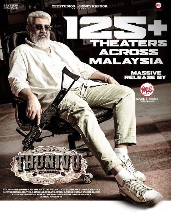 #Thunivu releasing in 125+ theatres across Malaysia !!
Massive release by @malikstreams🔥

#ThunivuByMSC @TheBrandMax @LycaProductions @Thalafansml