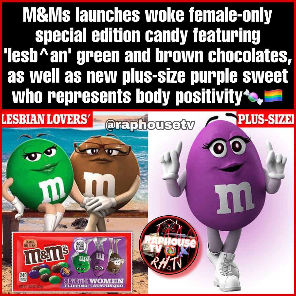 Raphousetv (RHTV) on X: "M&Ms launches woke female-only special edition  candy featuring 'lesbian' green and brown chocolates, as well as new  plus-size purple sweet who represents body positivity 🏳️‍🌈🍬  https://t.co/pQuNhcKF7I" / X
