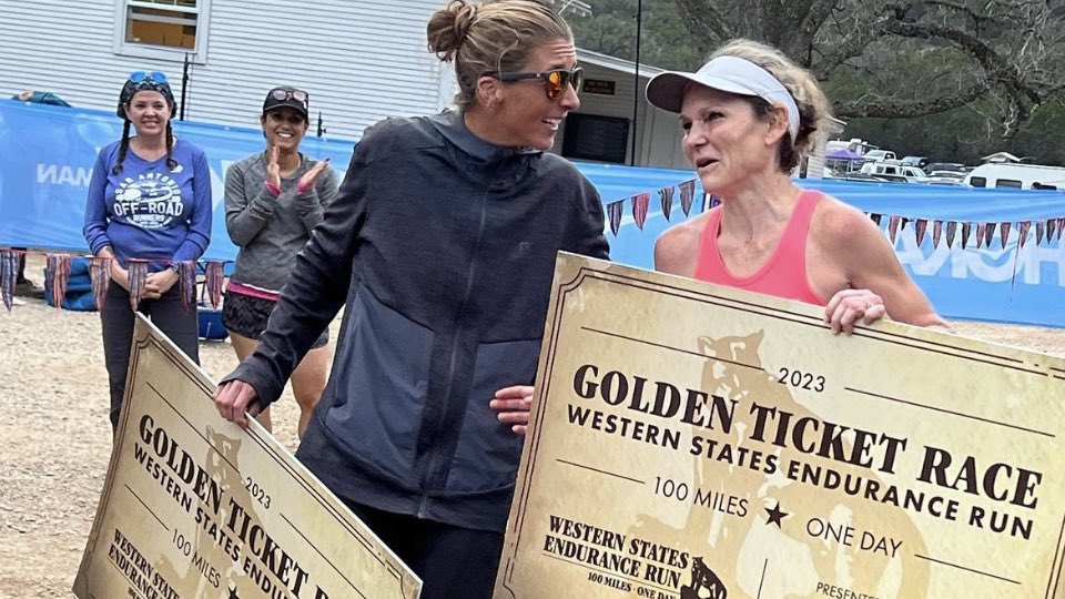 squirrelsnutbut's tweet photo. Give it up for Pro Squirrels @courtdauwalter and Nicole Bitter for winning golden tickets into the 2023 @wser yesterday with their top finishes at Bandera 100k! You both rock! 
#snb #squirrelsnutbutter #runlikeasquirrel https://t.co/U1jfxjjHsG