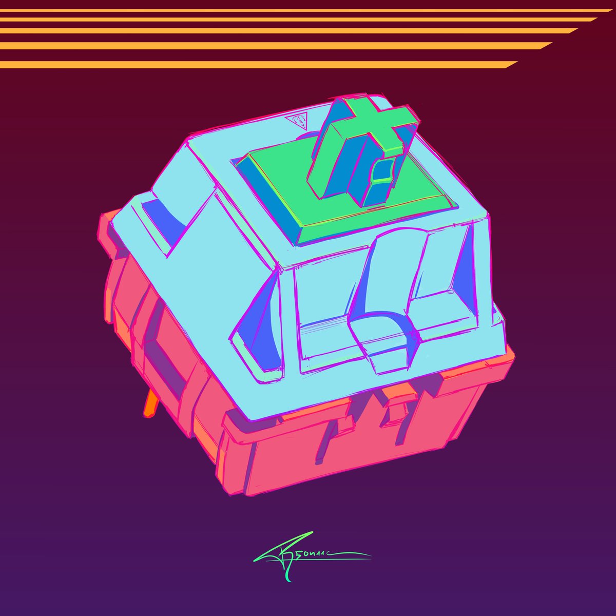 R5on11c's tweet photo. My buddy @LupoLycanth asked me to join his one picture per week challenge.
For the first week i found mechanical switches to be a fitting choice.

Art © R5on11c (Ralf Mathes)

#Challenge52 #digitalart #mechanicalswitch #mechanicalkeyboard #neon #pastel #retrowave https://t.co/gnXuiS6HP9
