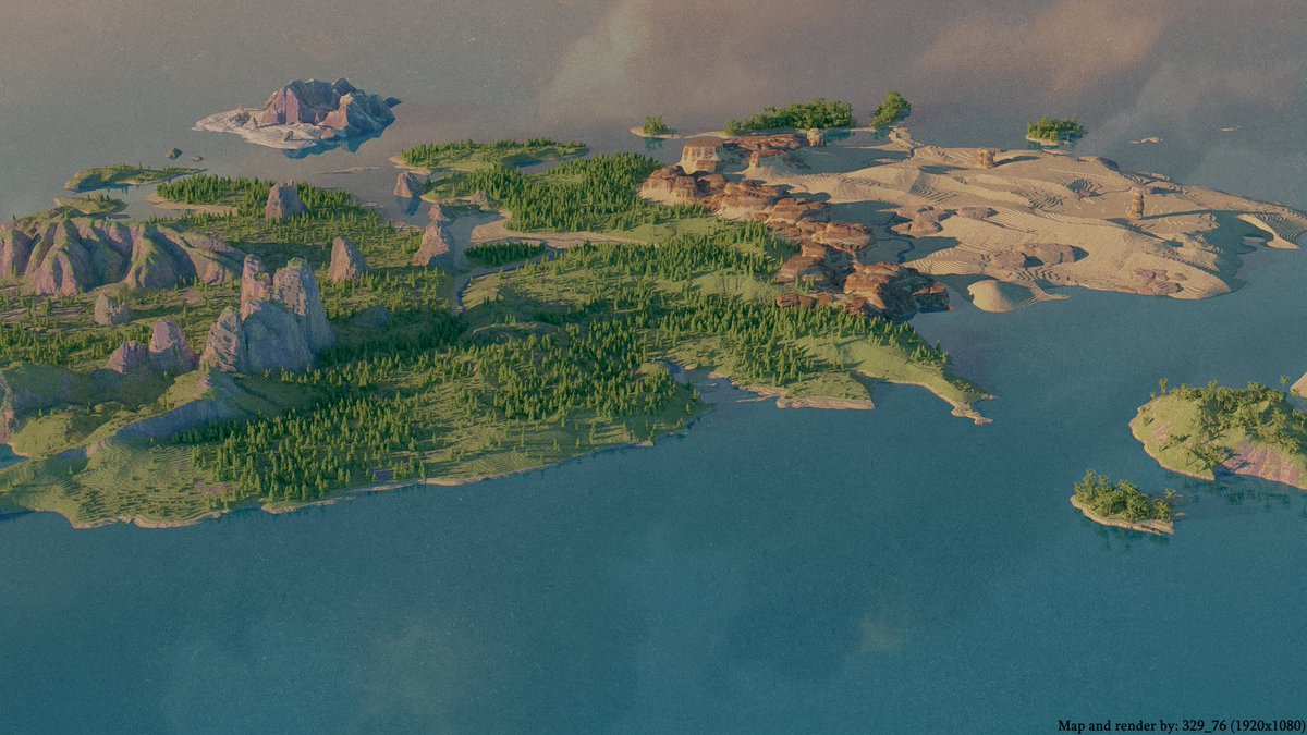 Multibiome map I did some time ago for a very important (but anonymous) customer. Map made using WorldMachine and WorldPainter and render using Blender, Photoshop and Lightroom

#Minecraft #minecraft建築コミュ #Minecraftbuilds #Minecraft軍事部 #WorldMachine #WorldPainter #blender