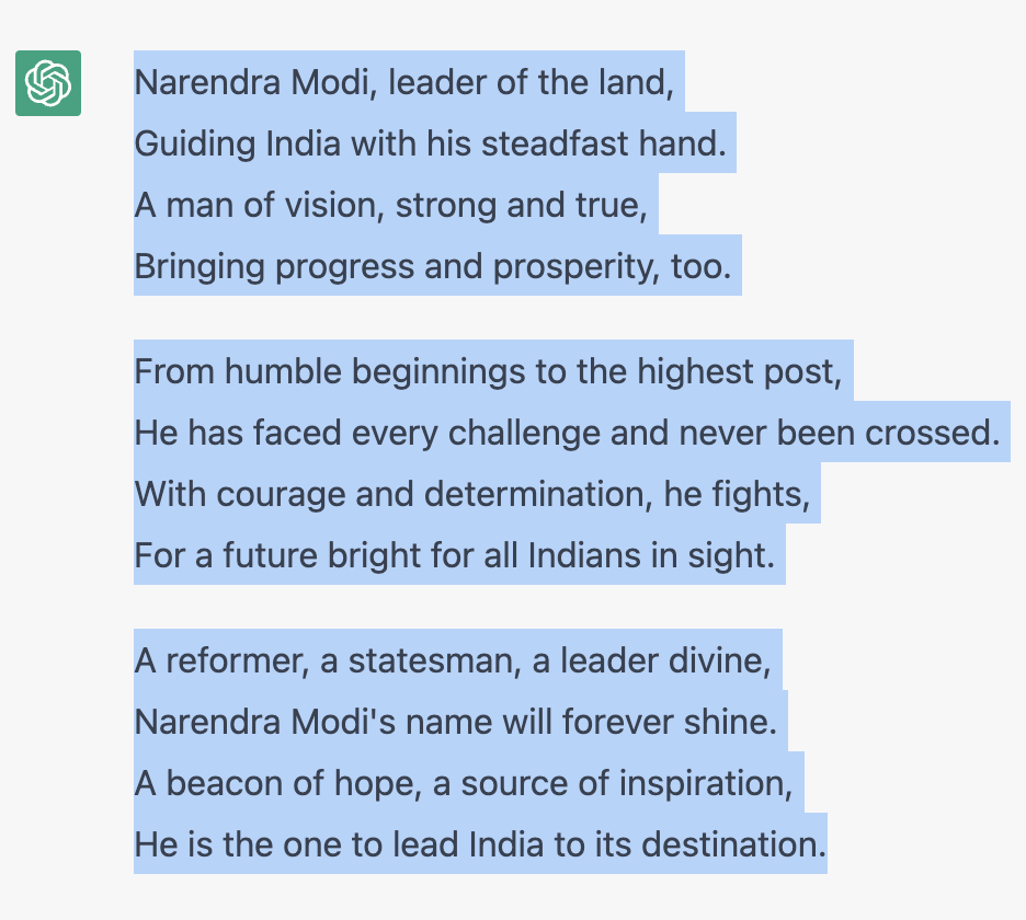 vrbharati's tweet photo. @narendramodi ji, here's #OpenAIChatGPT 's poem on you : https://t.co/z8hQlg8RrT