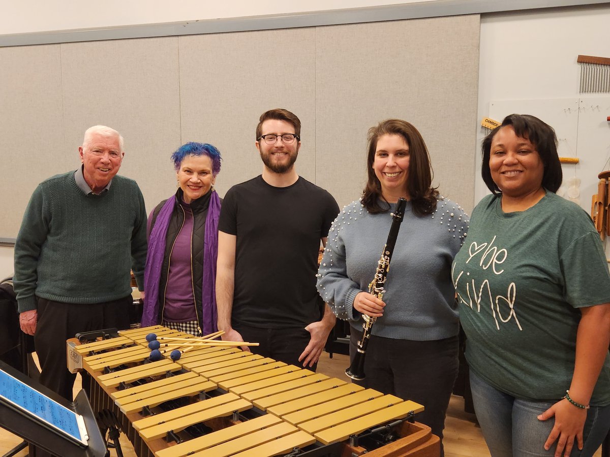 GBaxterComposer's tweet photo. We had a great rehearsal yesterday of my piece Resting.  With mezzo Christine Thomas, vibraphonist Sam Carullo, clarinetist Jennifer Tscheulin and writer Miesha Lowery. The recording will take place today.  @PARMARecordings @PeppAlum @csunorthridge @AllThingsVibes https://t.co/lR4rRW8YAf