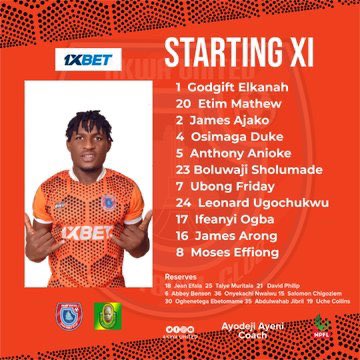 NPFL_INSERT's tweet photo. MATCH DAY
#NPFL23 is Back ๐ฅ๐ฅ
@AkwaUnited_fc and @BendelInsurance will kick off the 2023 Season by 4pm, here is the starting line Up for the two teamโฆ
#AKWBEN
#NPFL23
#NPFLIsBack https://t.co/QC9VBwdY1X