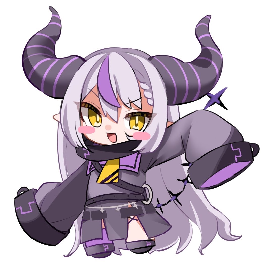 la+ darknesss 1girl horns solo streaked hair chibi sleeves past wrists sleeves past fingers  illustration images
