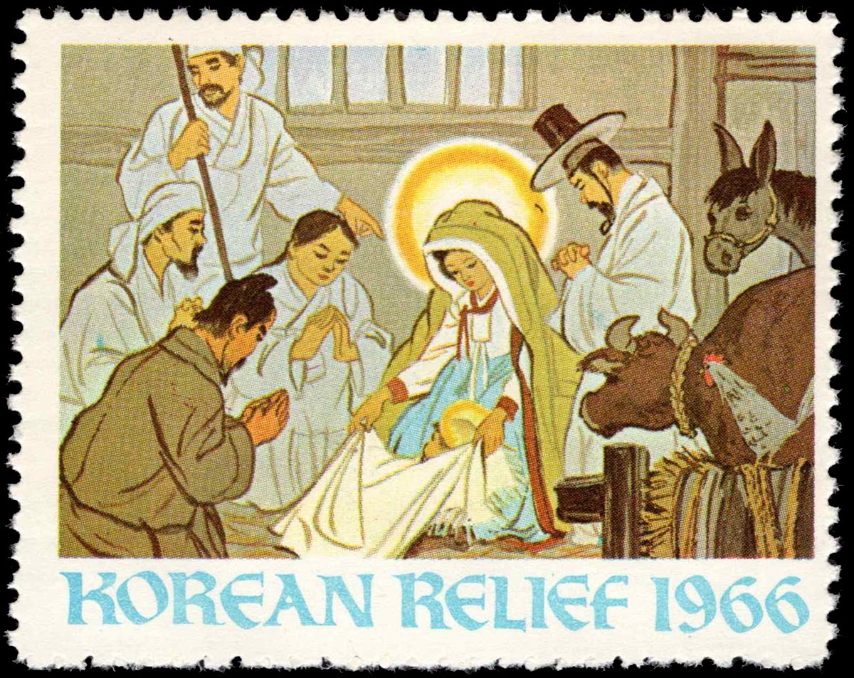 A Christmas seal from Korean Relief of 1966. Korean Relief Inc. was founded in 1961 by Father Aloysius Schwartz and Bishop John Choi of Busan, Korea. #Stamps #Philately #우표취미 #우표