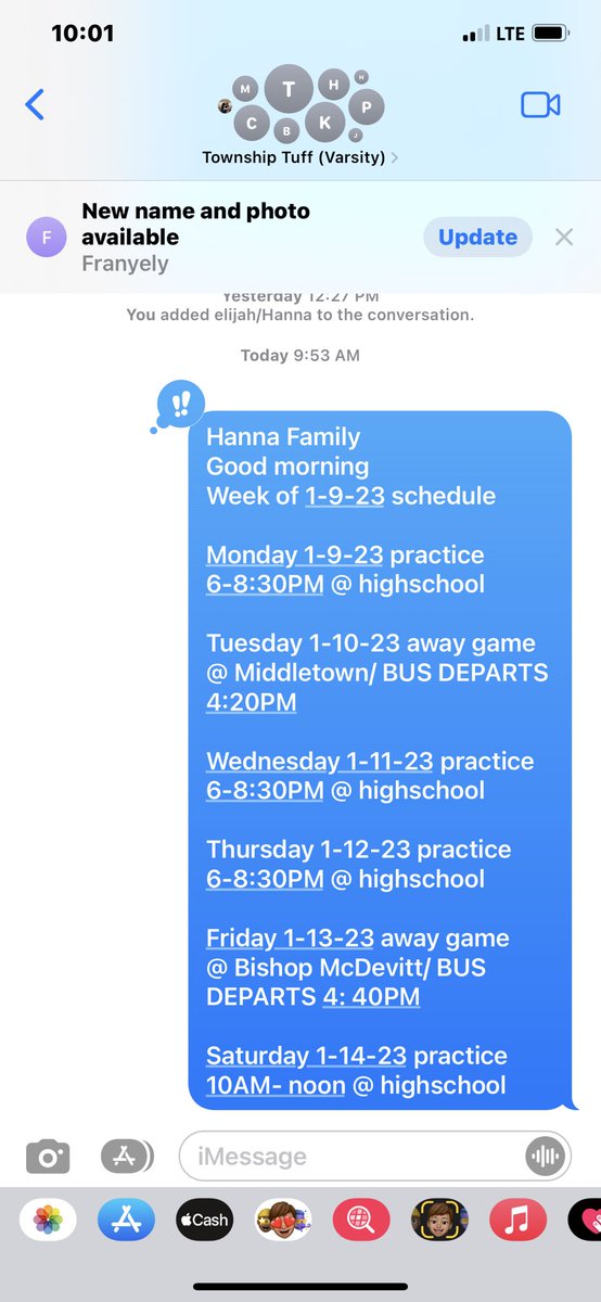 Good morning Hanna Family. Listed below is next weeks schedule.