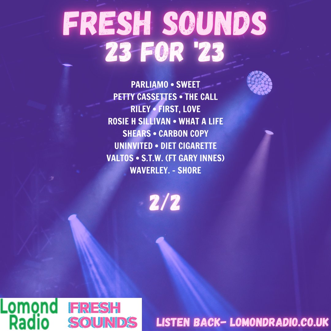 Ross Coutts (@itsrossx) on Twitter photo Great to reveal the <a href="/ukfreshsounds/">Fresh Sounds</a> 🏴#23for23 on <a href="/lomondradio/">Lomond Radio</a> on Thursday night.
ft <a href="/TheLutras/">The Lutras</a> <a href="/meganblackmusic/">Megan Black</a> @MN_AMB <a href="/_MoonlightZoo/">Moonlight Zoo 🦓</a> <a href="/mornmid/">Morning Midnight</a> <a href="/ParliamoBand/">Parliamo</a> <a href="/PettyCassettes/">Petty Cassettes</a> <a href="/imSHEARS/">SHEARS</a> <a href="/banduninvited/">UNINVITED</a> <a href="/valtosband/">valtosband</a> <a href="/waverley_band/">waverley.</a>.
Listen back ~ lomondradio.co.uk/shows/fresh-so… Great to reveal the <a href="/ukfreshsounds/">Fresh Sounds</a> 🏴#23for23 on <a href="/lomondradio/">Lomond Radio</a> on Thursday night.
ft <a href="/TheLutras/">The Lutras</a> <a href="/meganblackmusic/">Megan Black</a> @MN_AMB <a href="/_MoonlightZoo/">Moonlight Zoo 🦓</a> <a href="/mornmid/">Morning Midnight</a> <a href="/ParliamoBand/">Parliamo</a> <a href="/PettyCassettes/">Petty Cassettes</a> <a href="/imSHEARS/">SHEARS</a> <a href="/banduninvited/">UNINVITED</a> <a href="/valtosband/">valtosband</a> <a href="/waverley_band/">waverley.</a>.
Listen back ~ lomondradio.co.uk/shows/fresh-so…