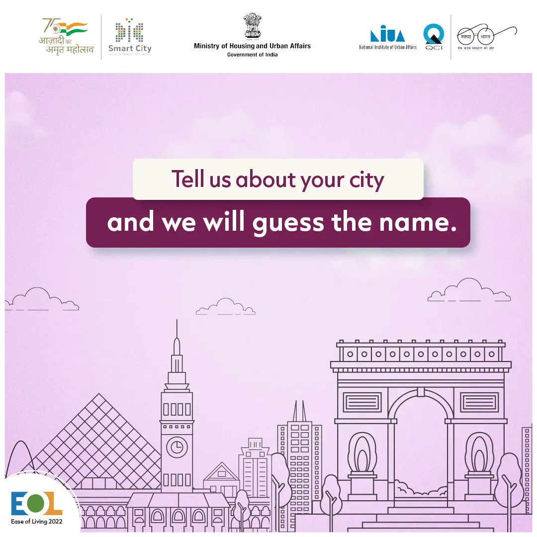Let's see if we can guess it right. @MoHUA_India @SmartCities_HUA @QualityCouncil @NIUA_India @mygovindia @SwachhBharatBot @SwachhBharatGov #easeofliving2022 #MyCityMyPride