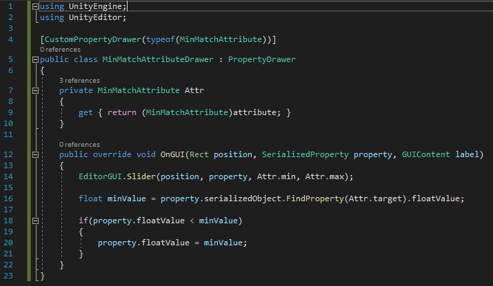 ChrisIngerson's tweet photo. @FreyaHolmer I threw a quick custom attribute together to drive this behavior so it could be used more easily across scripts without needing a custom editor for everything. It needs some cleanup obviously, but it shows that this kind of undo is possible. https://t.co/waqJ7gTUQC