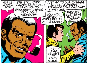MarvelADay's tweet image. #MarvelADay #ASM95 Yes Peter! There is a Santa Claus! Or in this case it's Robbie Robertson sending Peter to London on assignment! All expenses paid. Wait until JJJ hears about this! - VA