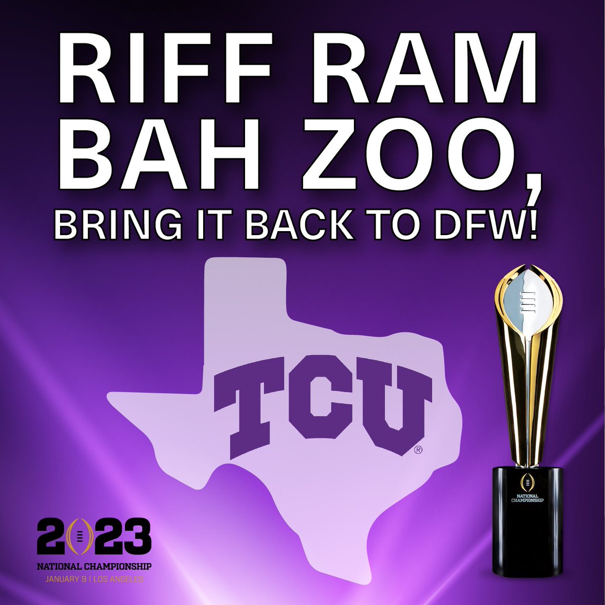 DFWAirport's tweet photo. Underdogs > Bulldogs

Let's go Horned Frogs, bring a National Championship home to Fort Worth!

#GoFrogs #FrogsBy90 #DFWBig12Team #CFBPlayoff https://t.co/L4Ju5mAFxn