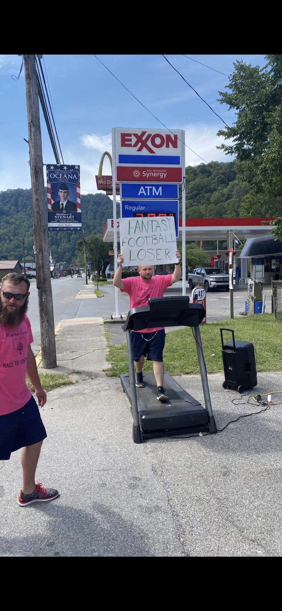 JeradCook89's tweet photo. @MatthewBerryTMR Last years Fantasy loser had to run a 5k on a treadmill plugged up on Main Street of our town in support of curing PGAD (persistent genital arousal disorder). Good times! https://t.co/JOaRo7Oqjt