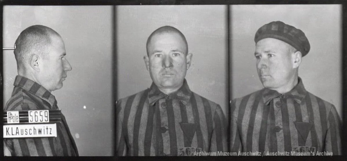 AuschwitzMuseum's tweet photo. Franciszek Gajowniczek who was saved from starvation death by the sacrifice of Fr. Maximilian Kolbe survived. He was a soldier &amp; a prisoner of #Auschwitz (no. 5659). Gajowniczek passed away in March of 1995 at the age of 94. https://t.co/GDxikWK1pj
