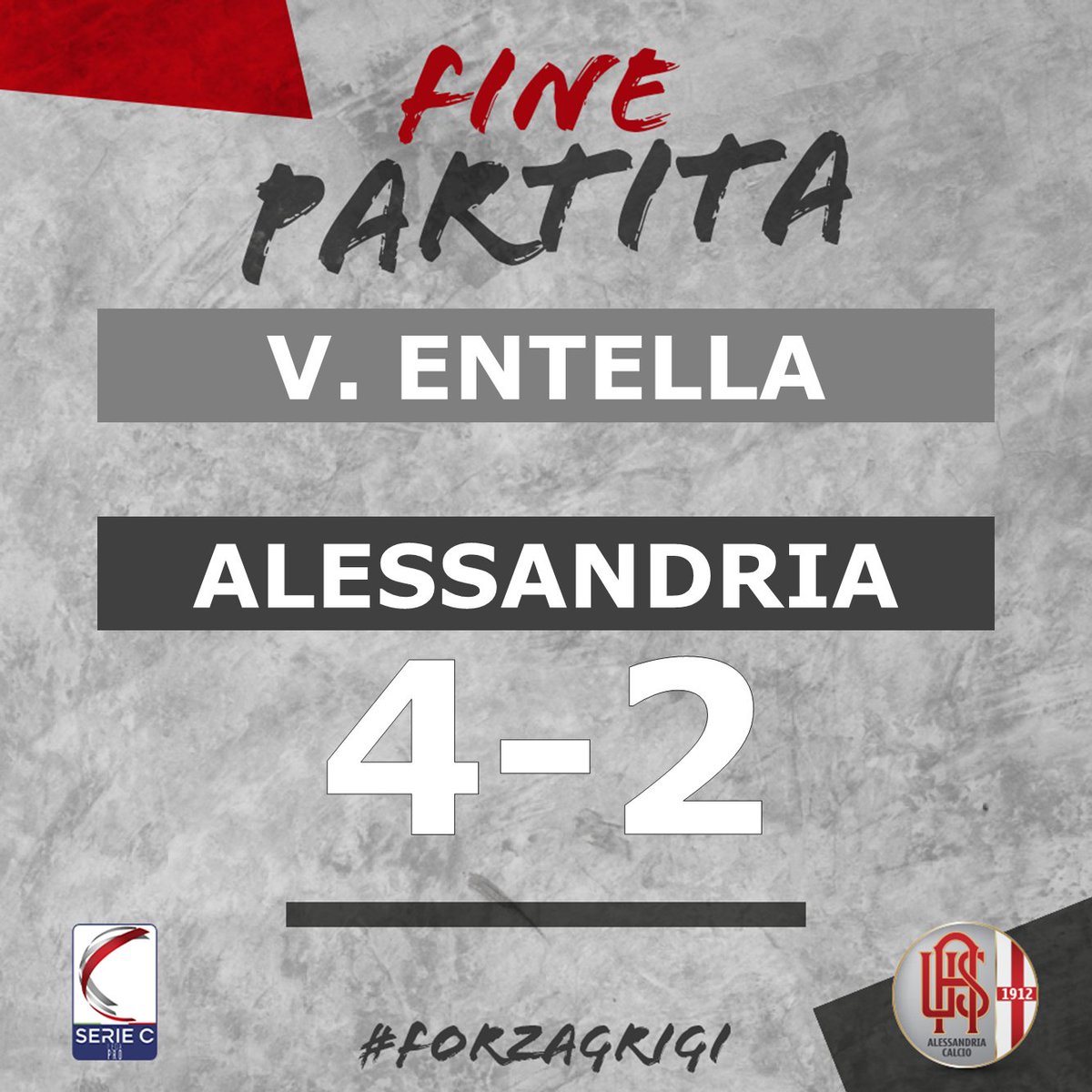 usalessandria's tweet photo. FT | Fine partita. #ENTALE 4-2 #ForzaGrigi https://t.co/uSTceCqntS