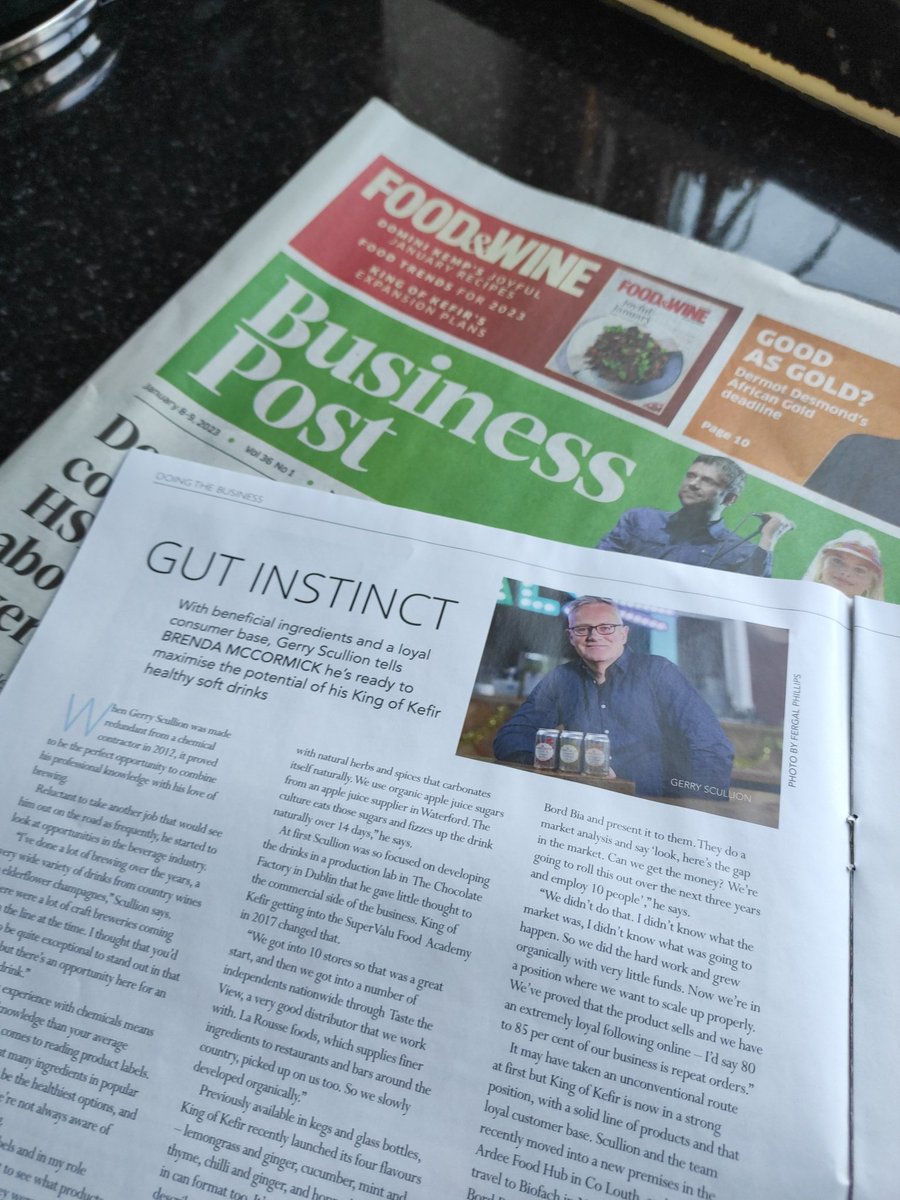 Delighted with the opportunity of an interview with @brendiebop in today's @businessposthq @foodandwineireland magazine.

We have big plans for 2023!
Here's to all our wonderful customers who make this journey possible.

#waterkefir #fermenteddrinks #guthealth #goodforyourgut