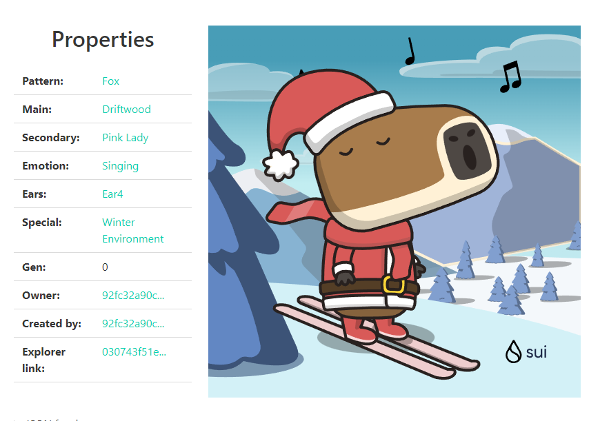 🎁 I just unboxed my Sui Holiday Capy! ❄️
He is on vacation during the Christmas and New Year holidays he looks very cheerful while playing ski in the snowy mountains, he spends time there happily #CapyHolidays <a href="/SuiNetwork/">Sui</a>