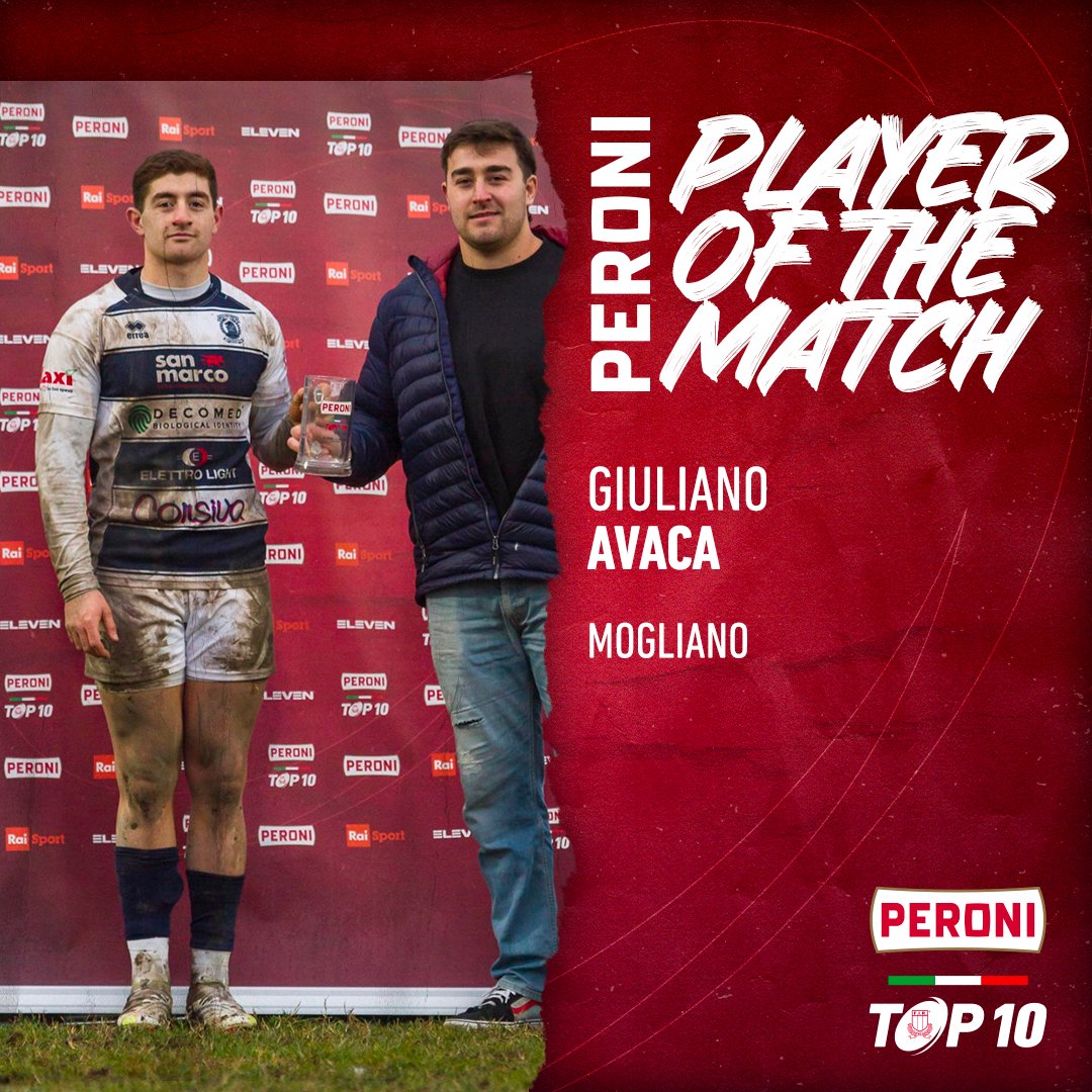 Federugby's tweet photo. 🔴 #PeroniTOP10 

🏆 10ª Giornata | Player of the Match 🏅 

▪ Giuliano #Avaca, Mogliano 
▪ Mihai #Popescu, Colorno
▪ Alessio #Guardiano, Fiamme Oro

#rugbypassioneitaliana https://t.co/adoAS8TTlZ