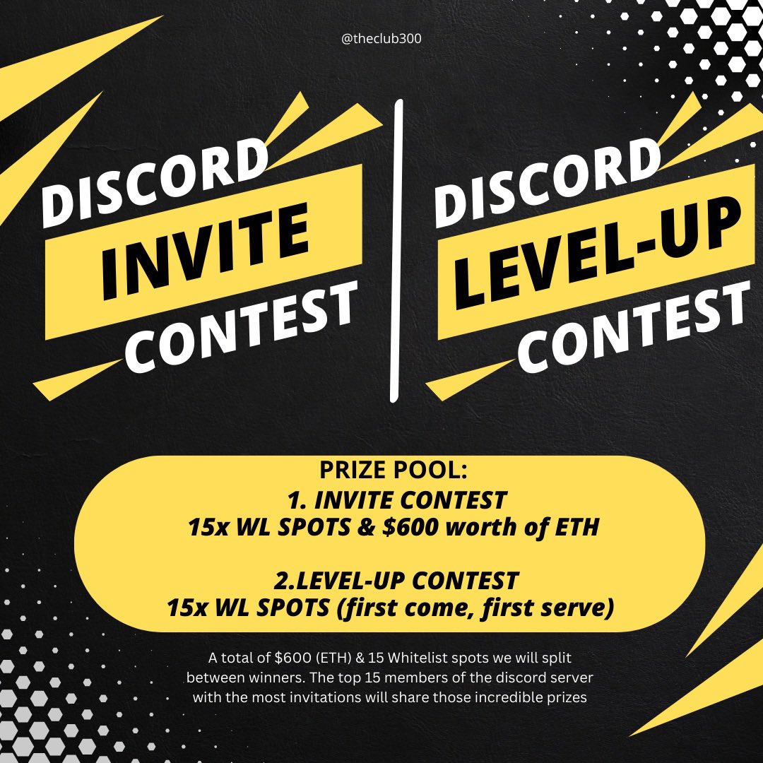 TheClub300's tweet image. DISCORD 🚨

Invite contest &amp;amp; Level-up contest ❗️

🏆 Prize to be won are:
Invite Contest: $600/ 15 WL (pool prize)
Level Contest: 15 WL

⌛️ till the 14th by 12:00 pm UTC ! 

Join now our discord: 

discord.gg/XWbBEGBRtF

#nft #NFTCommunity #Crypto