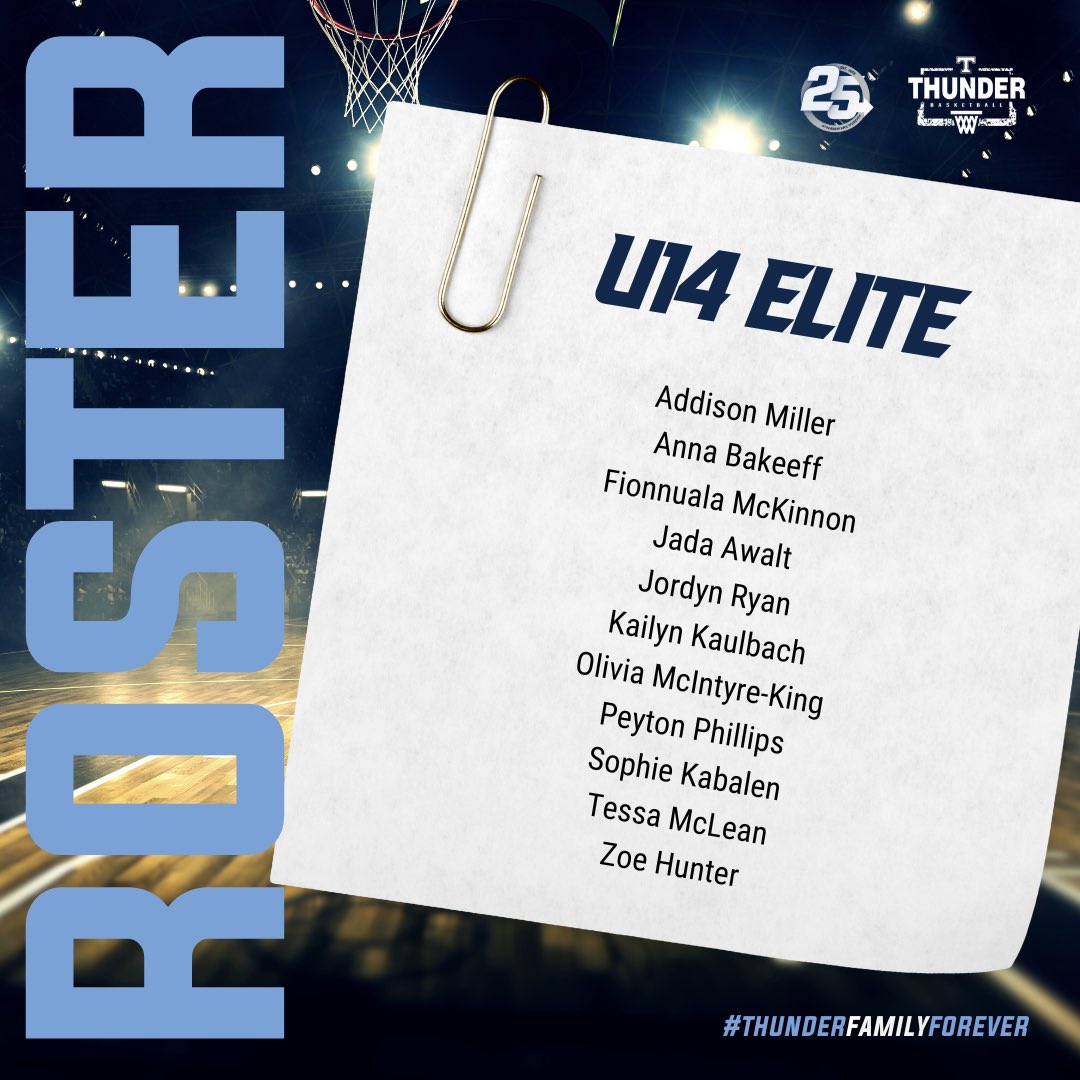 ThunderSelects's tweet photo. We would like to thank everyone who participated in our selection camps and congratulate all of the athletes who were selected to our 2023 U14 ELITE Program. #YEAR25 #ELEVATE #SEPARATE #ELITEFUN #TheThunderDifference π π₯ https://t.co/Vy1NEVCOsl