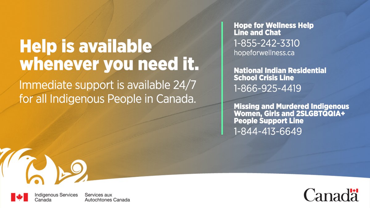 #CulturalSafety:  24/7 immediate support is available at no cost for Indigenous people of all ages in Canada. If you need someone to talk to, discover the support options available to you. 👇🏽
