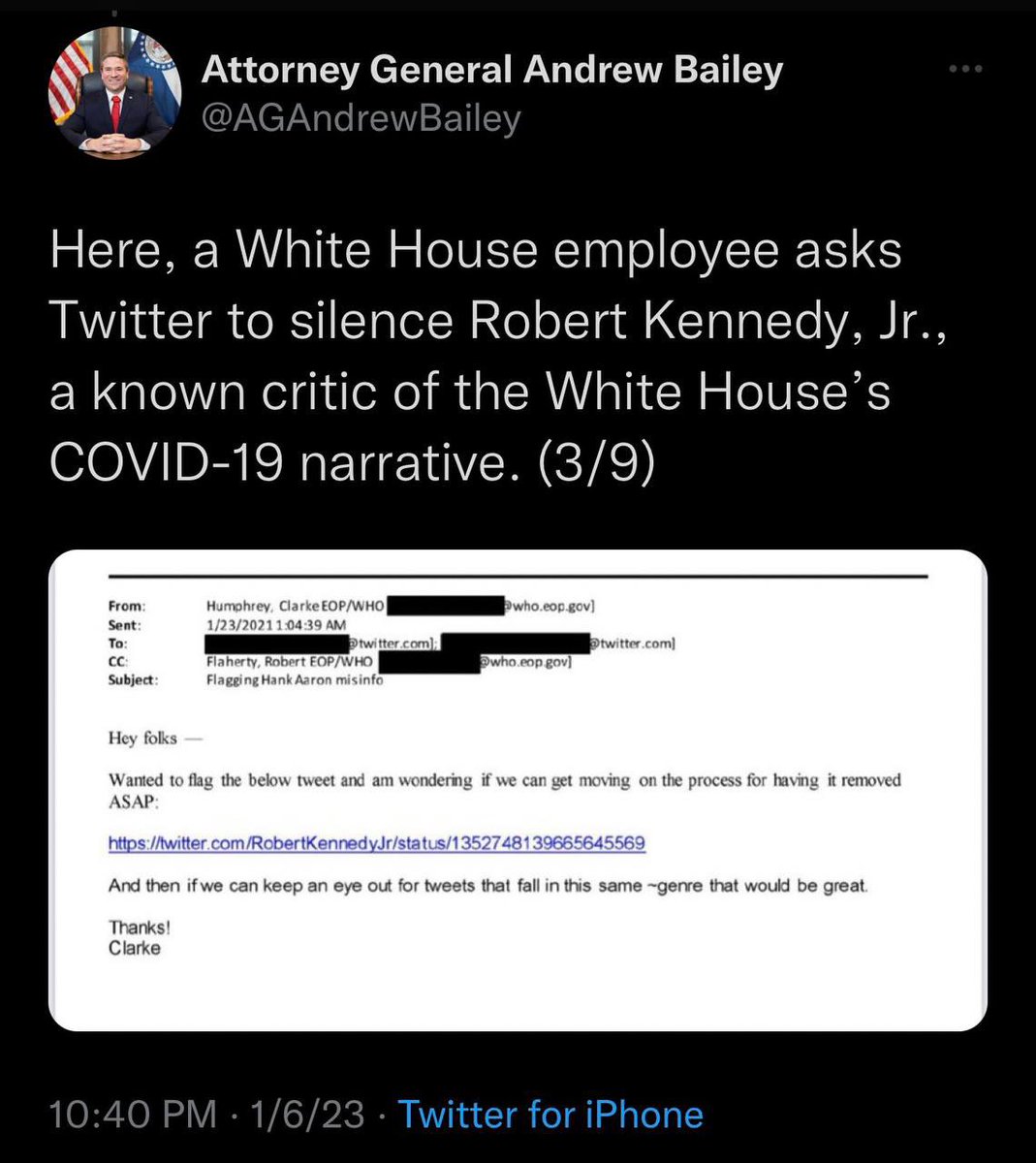 LetsGoBrando45's tweet image. The White House requested #Twitter censor @RobertKennedyJr. Can anyone on the left see past their partisan politics to understand the true gravity of government silencing its public critics? If it was a republican government doing the censoring, I would be equally as concerned.