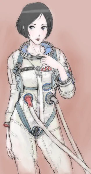 Gemini 計画宇宙服を着るISAS 職員 J. 南井氏。