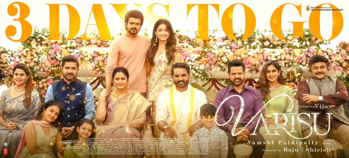 SpiralnewsDevi's tweet photo. Wholesome Family Entertainer #Varisu arriving in just 3 days! 🥳👍🏼
#3DaysForVarisu
#VarisuFromJan11
#VarisuPongal
#Thalapathy @actorvijay @SVC_official @directorvamshi @iamRashmika @MusicThaman @7screenstudio @AlwaysJani @TSeries https://t.co/jDDt1MOFHp