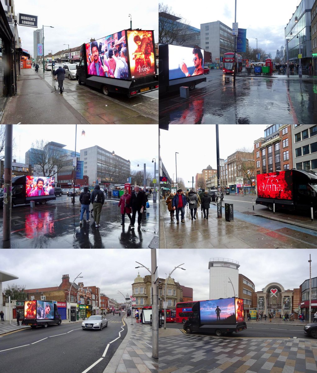 Otfcmyd's tweet photo. #Varisu on the streets of London. Biggest ever release for a South Indian film in UK by #AhimsaEntertainment @actorvijay @SVC_official https://t.co/ZOPccyHI7D