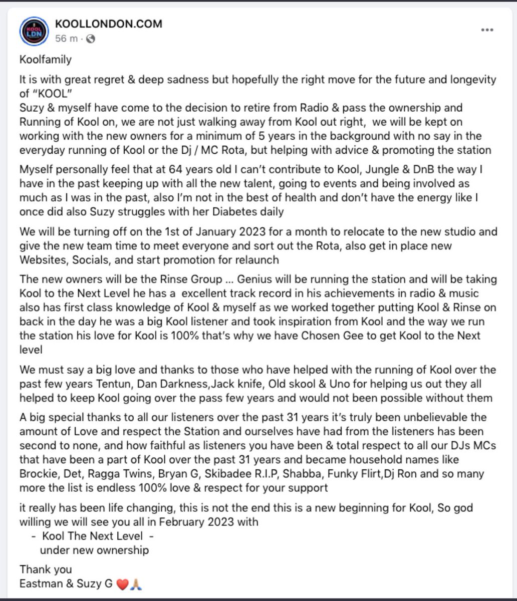 From east and sue ❤️❤️. 31 years . 💥💥🏴‍☠️🏴‍☠️👏🏾👏🏾👏🏾👏🏾👏🏾👏🏾. Ppl asking me what’s going on, kool is more than just a radio station I hope ppl understand that ❤️❤️❤️❤️🏴‍☠️🏴‍☠️