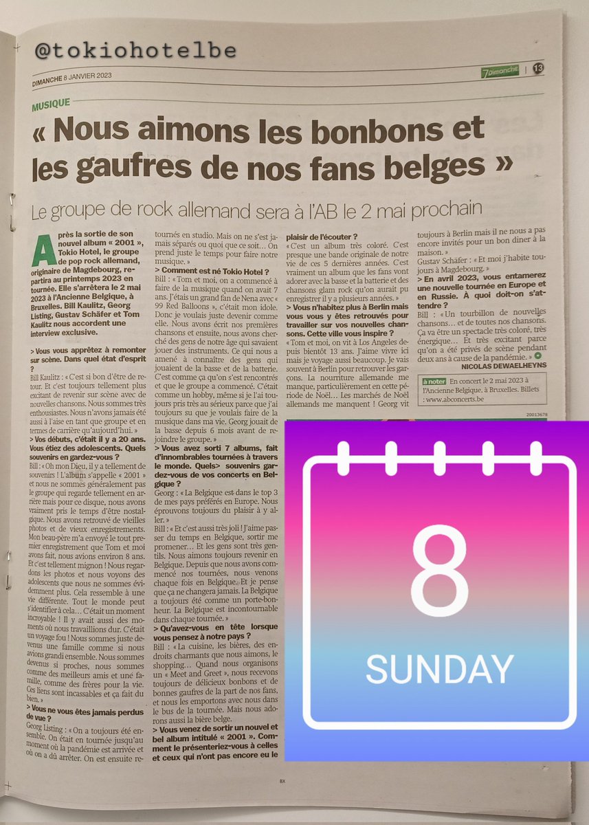 TokioHotelBE's tweet image. Interview rare pour la Belgique de @tokiohotel par @NDewaelheyns à lire dans le journal gratuit #7dimanche de @sudinfo_be 
sudinfo.be/id598176/artic…