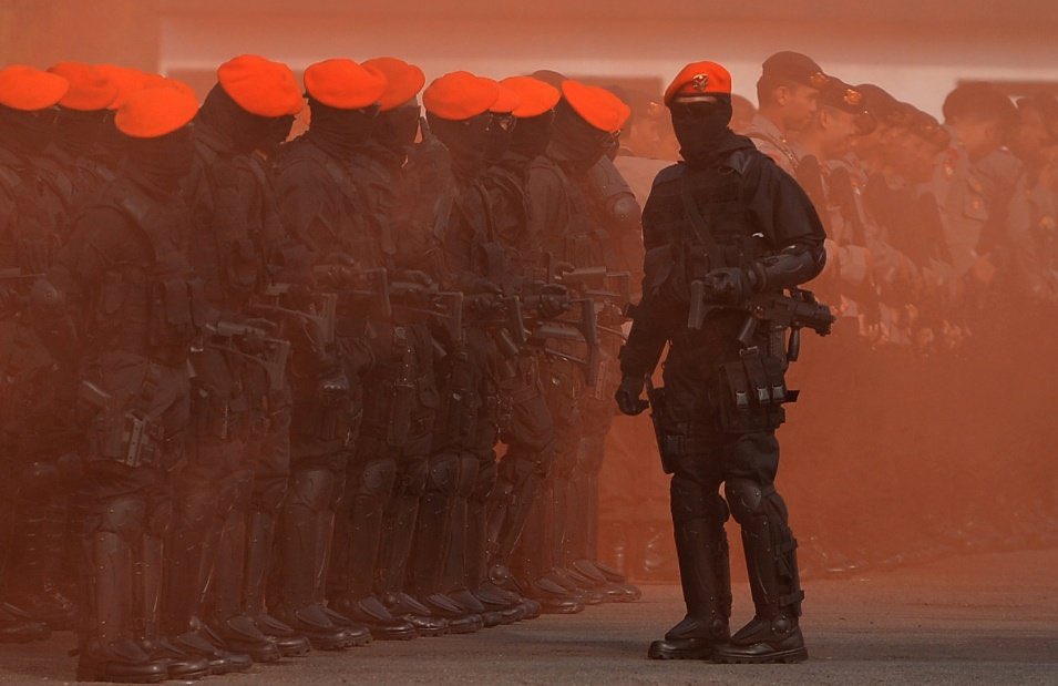 GreyDynamics's tweet image. #Indonesian Air Force #commandos (Kopasgat) also known as Orange Berets during a parade.