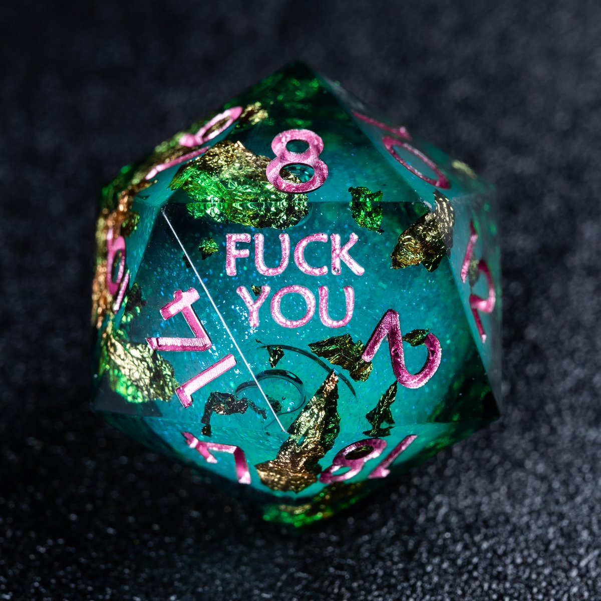 urwizards's tweet photo. F words 😂- The emerald flowing liquid core resin dice set with glitter swirls &amp; copper flakes💚🌊 https://t.co/FK3YuhXaVx