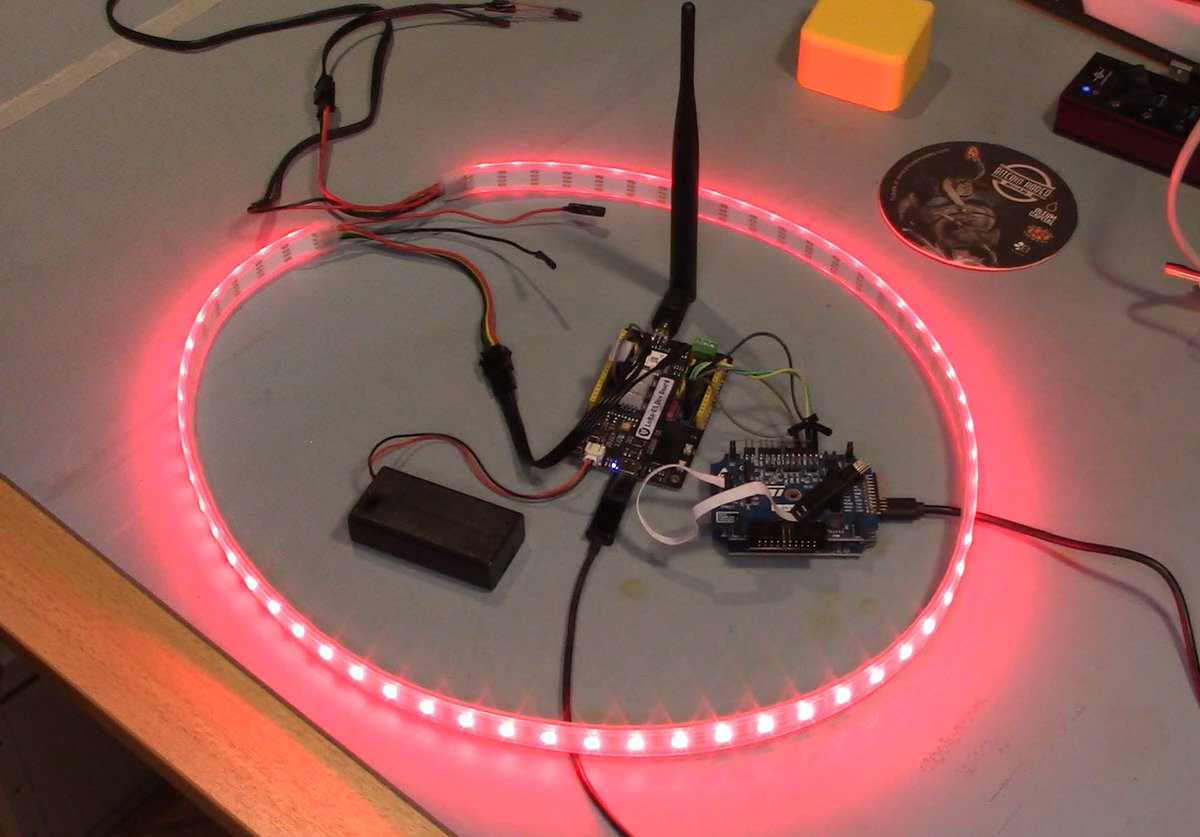 FirmwareModules's tweet image. What can you do with a programmable RGB LED light strip, #STM32WLE5, #LoRa radio, an accelerometer and a pressure sensor? Well, I'm cooking up something interesting :) So far I have the LED "hello world" going. #STM32