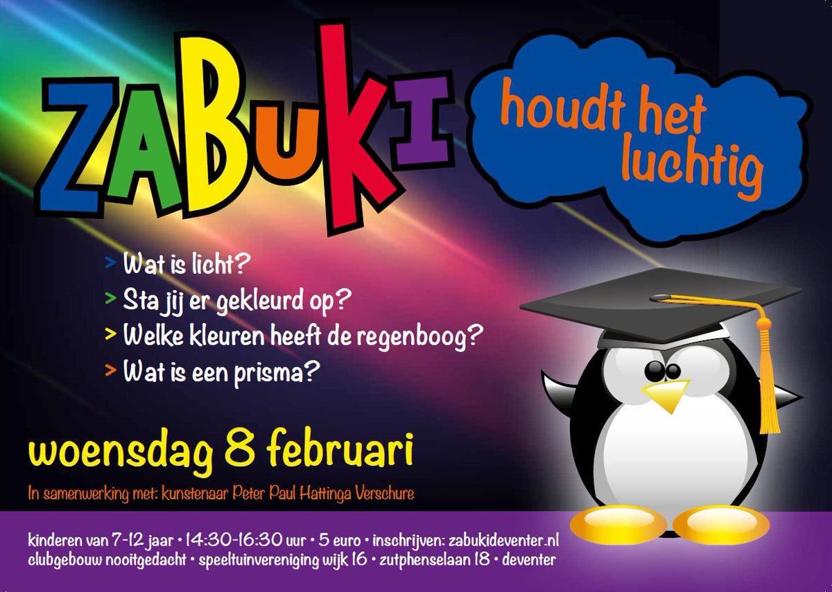 Zabuki houdt het luchtig in februari! I.s.m. kunstenaar Peter Paul Hattinga Verschure organiseren we 8 februari weer een mooie middag, schrijf je snel in op onze site! 
zabukideventer.nl/zabuki-houdt-h…