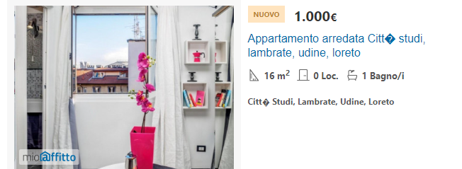 gisellaruccia's tweet photo. Occasione imperdibile, signori: solo 1000 euro d'affitto al mese per ben 16 mq e non in centro, mica cotiche. Solo a Milano #capitalemorale https://t.co/Uxxcv4dXE4