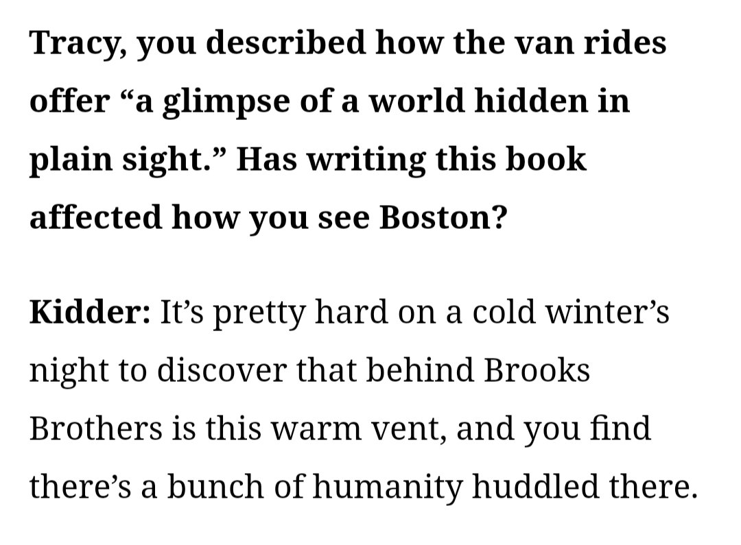 PatrickMBoston's tweet image. Excellent Q&amp;amp;A with #RoughSleepers author #TracyKidder + Dr. Jim O'Connell, leader in caring for #Boston #humans without homes by Shirley @leung #Sunday @BostonGlobe @BostonGlobeMag bit.ly/3QofBYV cc: @J_Insider @englishpaulm #Boston #Homeless #Healthcare #WalkingBoston